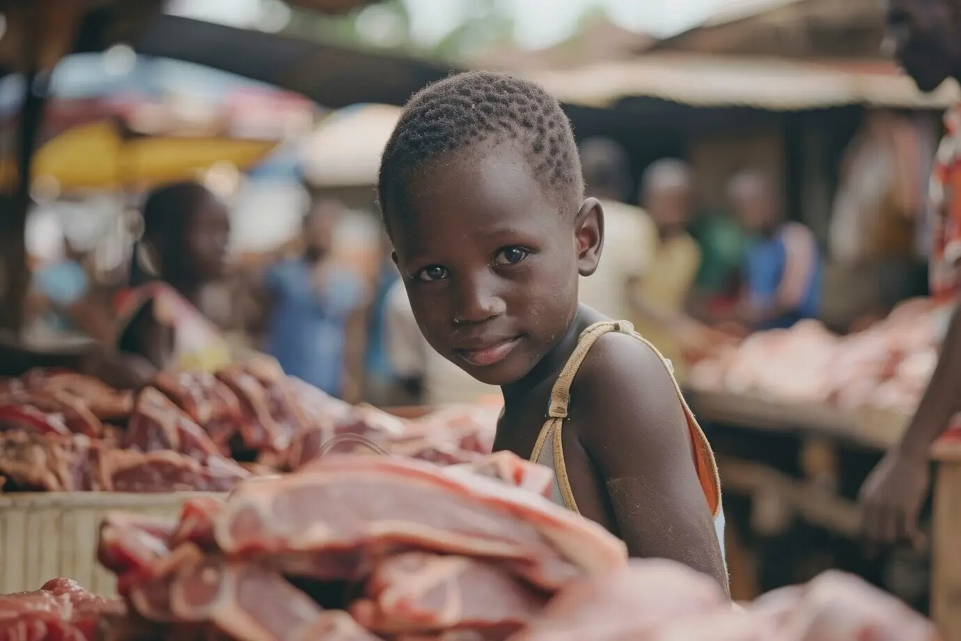 Ein afrikanisches Kind auf einem Markt.